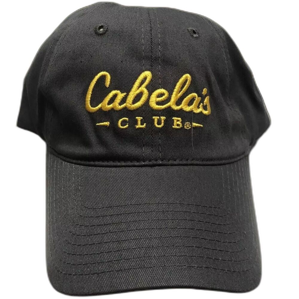 Cabela's Club Hat Baseball Cap Gray Embroidered Script Logo Adjustable Strapback